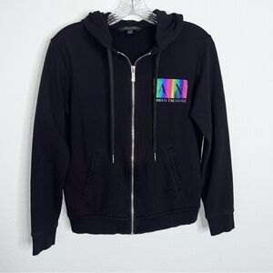 Armani Exchange Sweater Women Medium Zip Up Black Hooded Rainbow Z